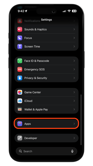 Apps settings Iphone