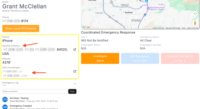 GPS Cordinates Alert Page